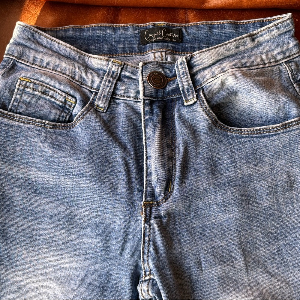 Cowgirl couture wide bottom jeans